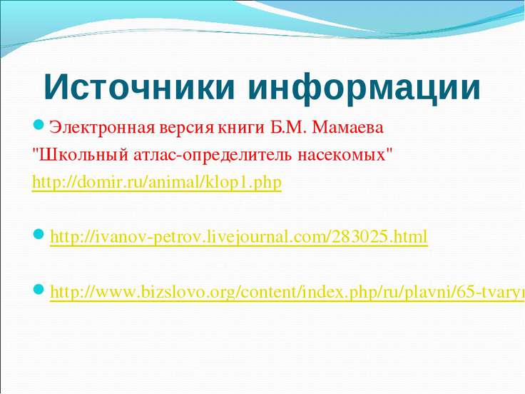 Источники информации Электронная версия книги Б.М. Мамаева Школьный а