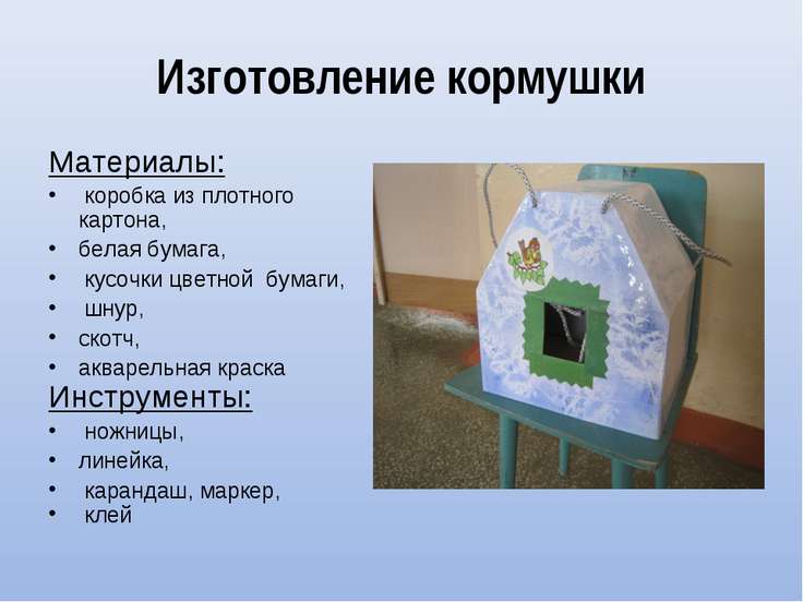 Изготовление кормушки для птиц своими руками из картона