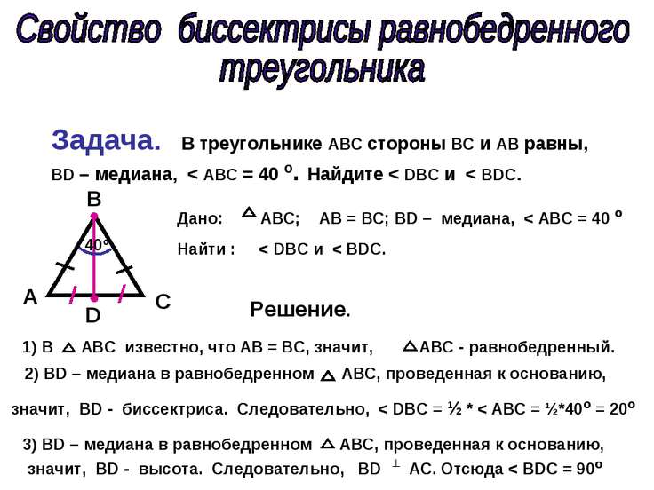 Свойство биссектрисы равнобедренного треугольника - презентация по ...