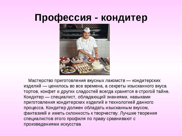 Доклад по профессии кондитер 4258