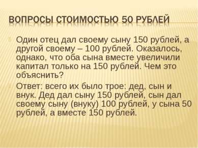 Отец дал сыновьям по 100 рублей и сказал купить то что заполнит всю комнату