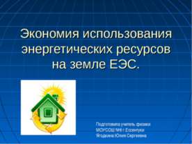 Экономия использования энергетических ресурсов на земле ЕЭС