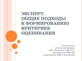 Эксперт. Общие подходы к формированию критериев оценивания