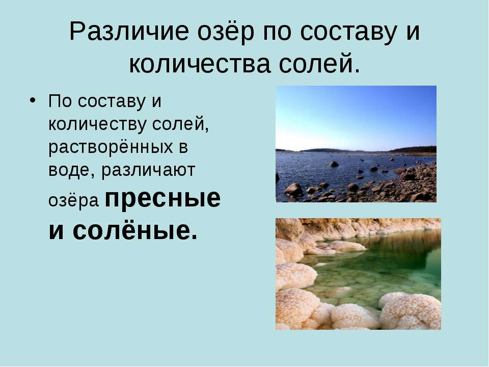 Какая вода в озере пресная или соленая. Различия озер. Пресные и соленые озера. Состав озера. Пресные и соленые озера примеры.