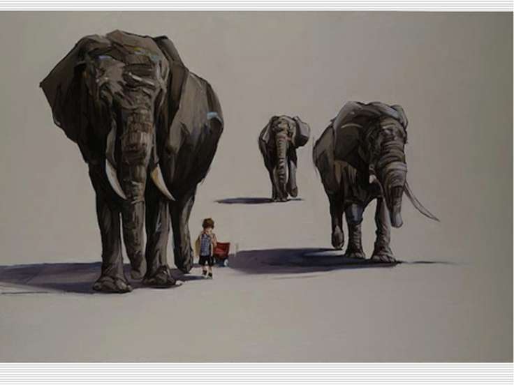 Disappearing animals. Слоны дали картина.