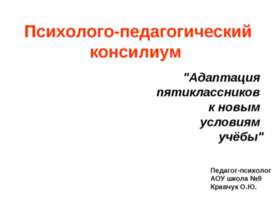 Адаптация пятиклассников к новым условиям учёбы