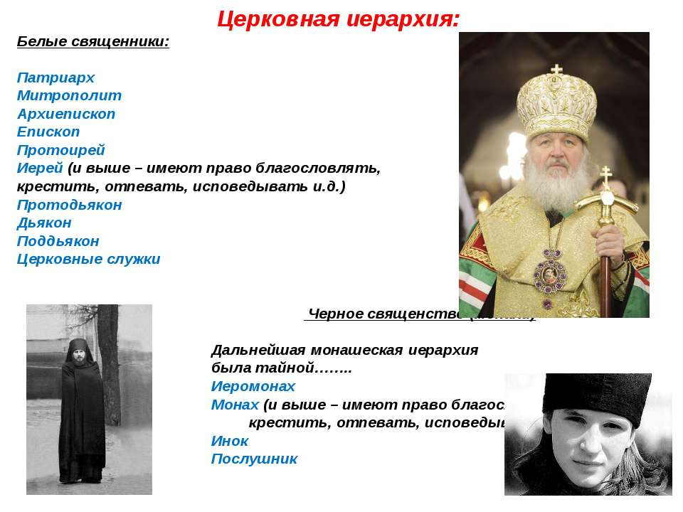 Иерархия священнослужителей в православной