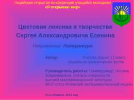 Цветовая лексика в творчестве Сергея Александровича Есенина