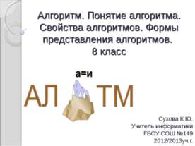Алгоритм. Понятие алгоритма. Свойства алгоритмов. Формы представления алгоритмов