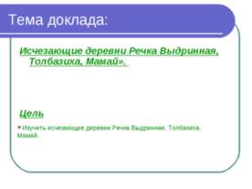 Исчезающие деревни Речка Выдринная, Толбазиха, Мамай