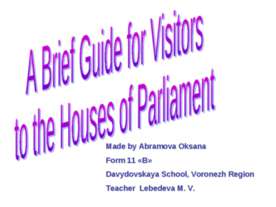 A Brief Guide for Visitors to the Houses of Parliament