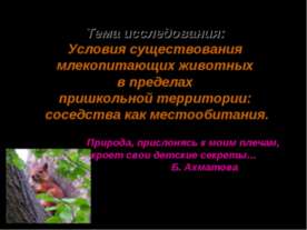 Условия существования млекопитающих животных в пределах пришкольной территори...