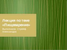 Лекция по теме «Пищеварение»