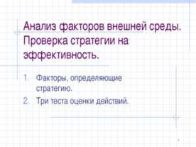 Анализ факторов внешней среды. Проверка стратегии на эффективность.