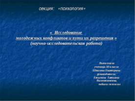 Исследование молодежных конфликтов и пути их разрешения