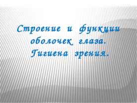 Строение и функции оболочек глаза. Гигиена зрения
