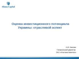 Оценка инвестиционного потенциала Украины: отраслевой аспект