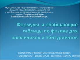 Формулы и обобщающие таблицы по физике для школьников и абитуриентов