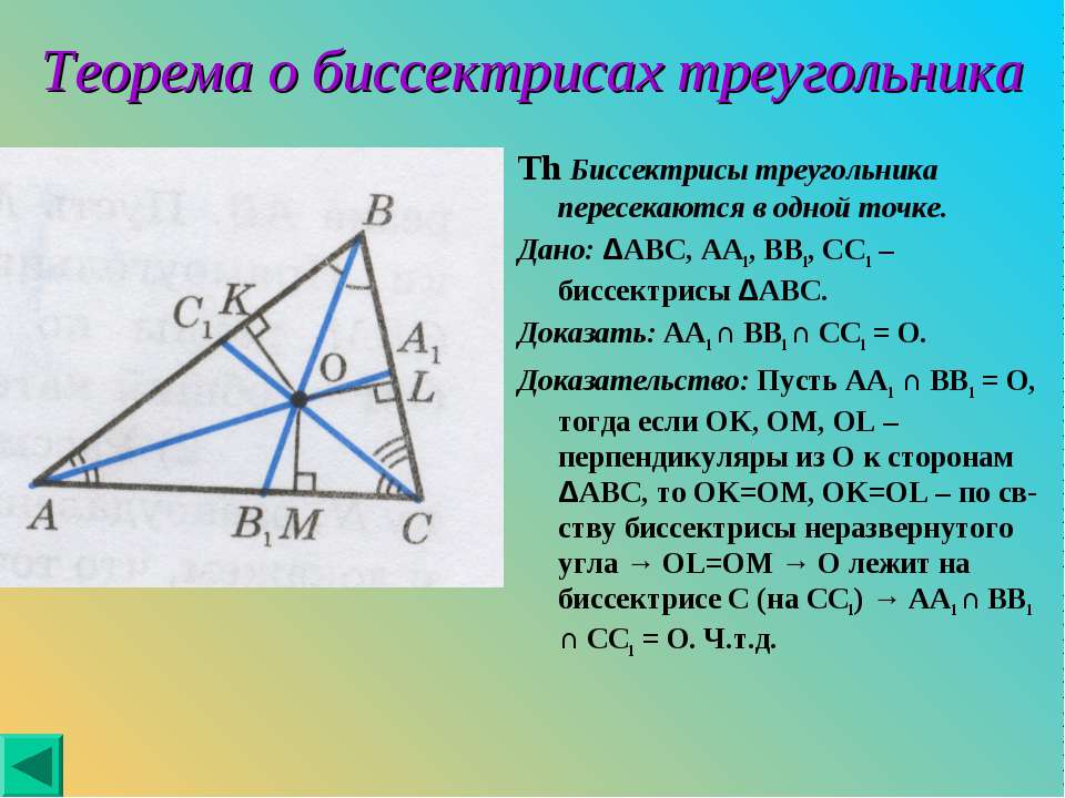 Замечательные теоремы. Биссектрисы треугольника пересекаются в одной точке. Биссектрисы треугольника пересекаются в одной точке доказательство. Пересечение биссектрис треугольника в одной точке. Теорема о пересечении биссектрис треугольника.