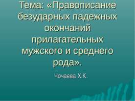 Правописание безударных падежных окончаний прилагательных мужского и среднего...