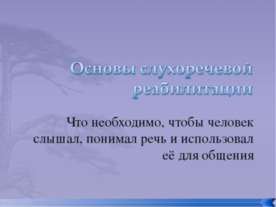 Основы слухоречевой реабилитации