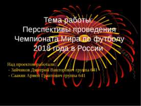 Перспективы проведения Чемпионата Мира по футболу 2018 года в России