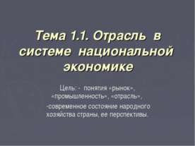 Отрасль в системе национальной экономике