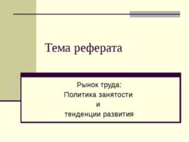 Рынок труда: Политика занятости и тенденции развития
